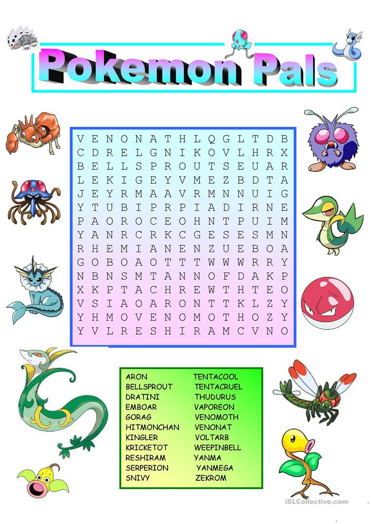 Pokemon Wordsearch With Key Worksheet - Free Esl Printable | Pokemon Worksheets Printable