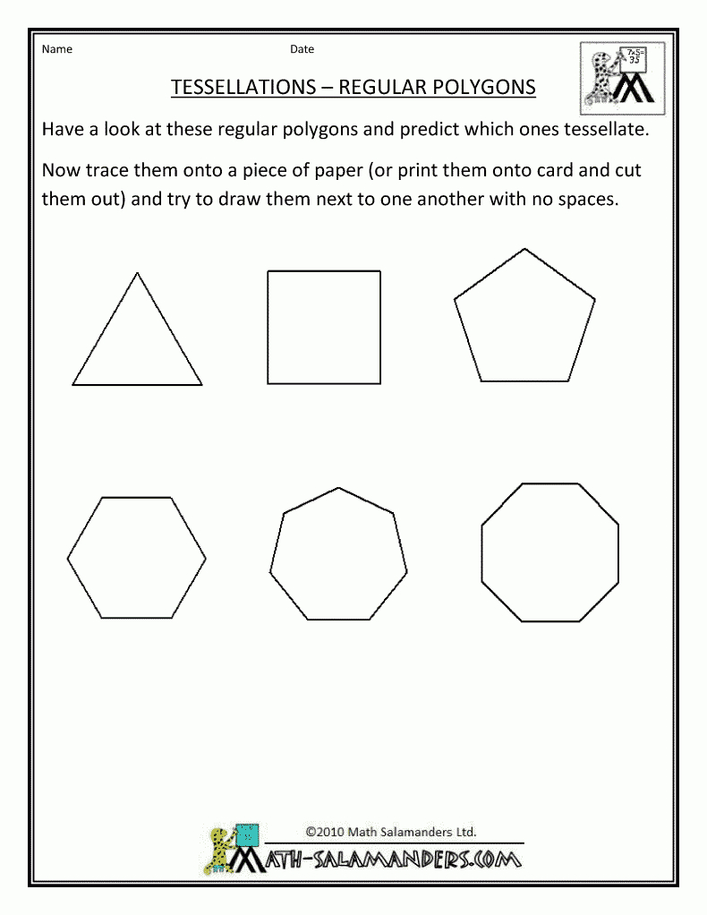 Polygon Worksheet | Printable Geometry Sheets Tessellation Regular | Polygon Shapes Printable Worksheets