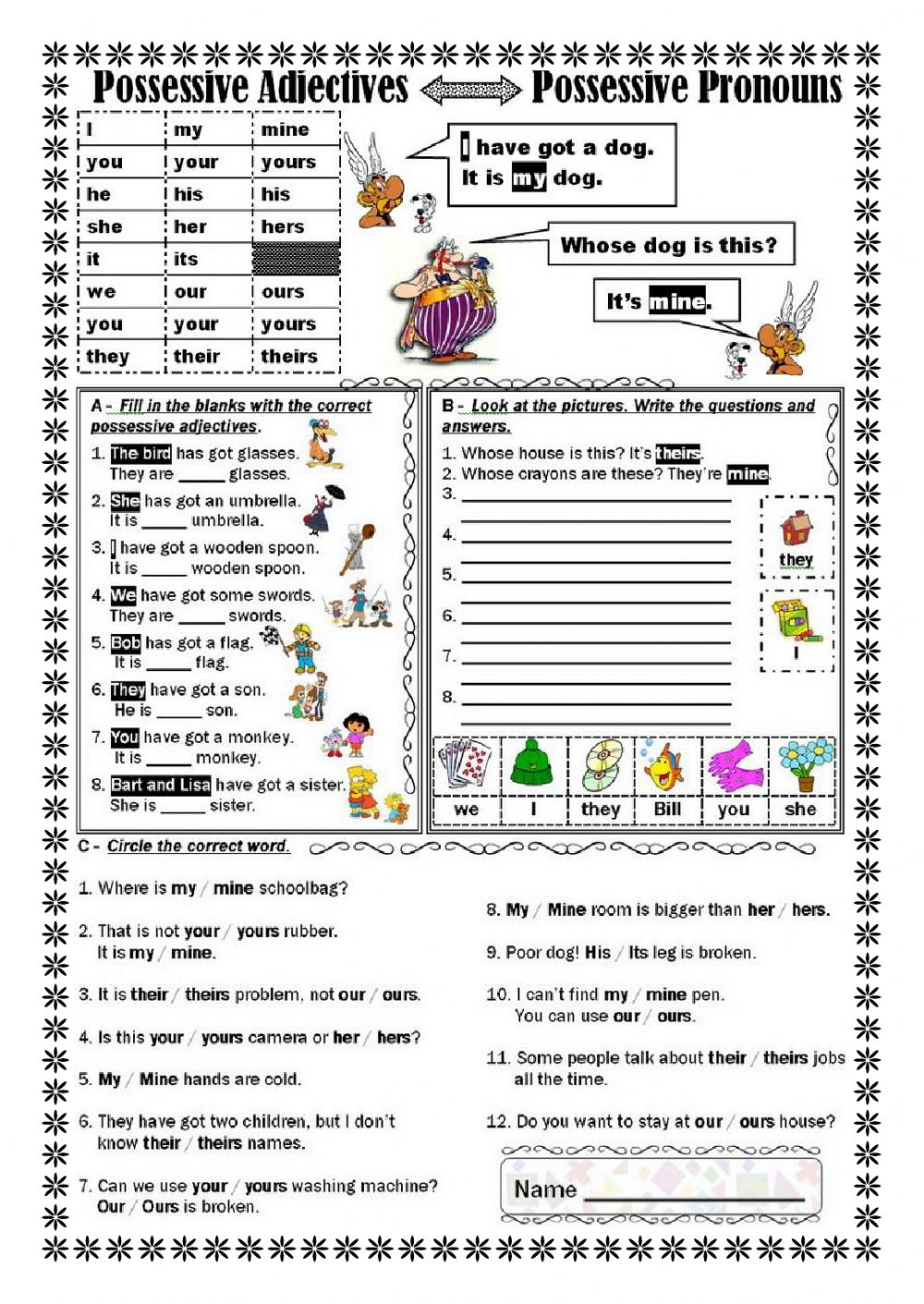 Possessive Pronouns Printable Worksheets Lexia s Blog