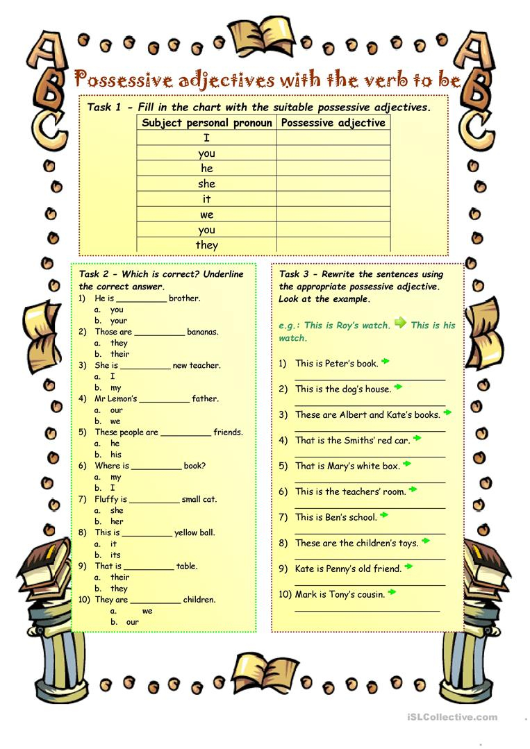 Possessive Adjectives With The Verb To Be Worksheet - Free Esl | Possessive Pronouns Printable Worksheets