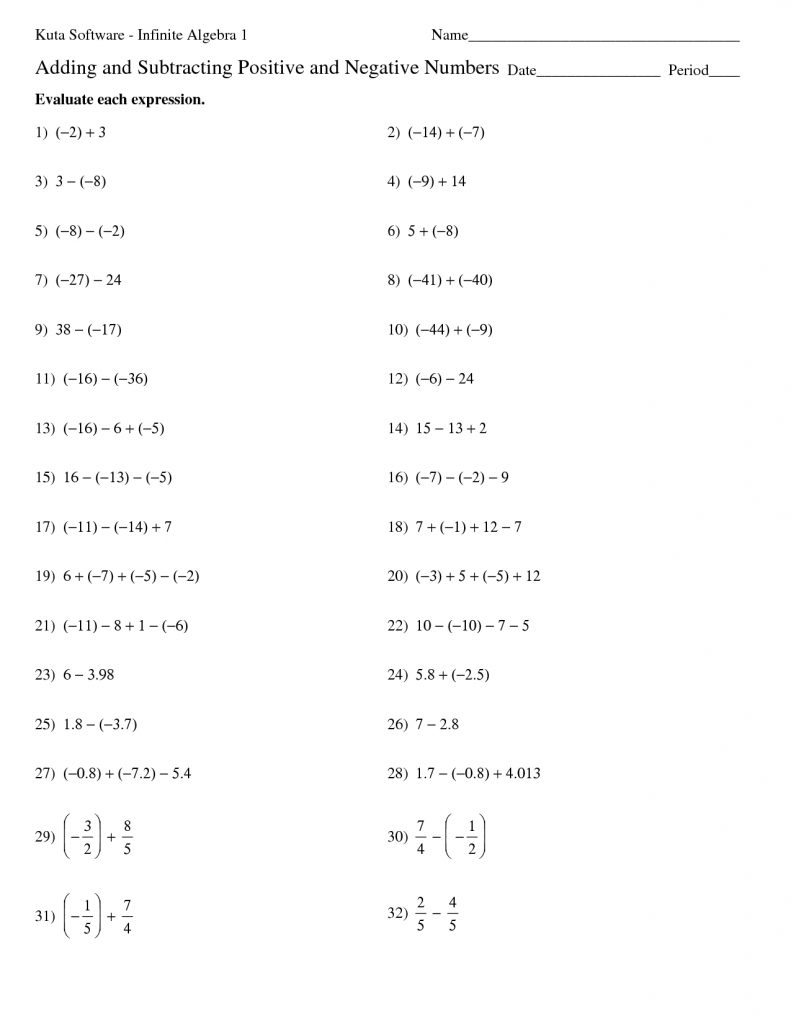 Practice Adding Subtracting Positive Negative Numbers With This