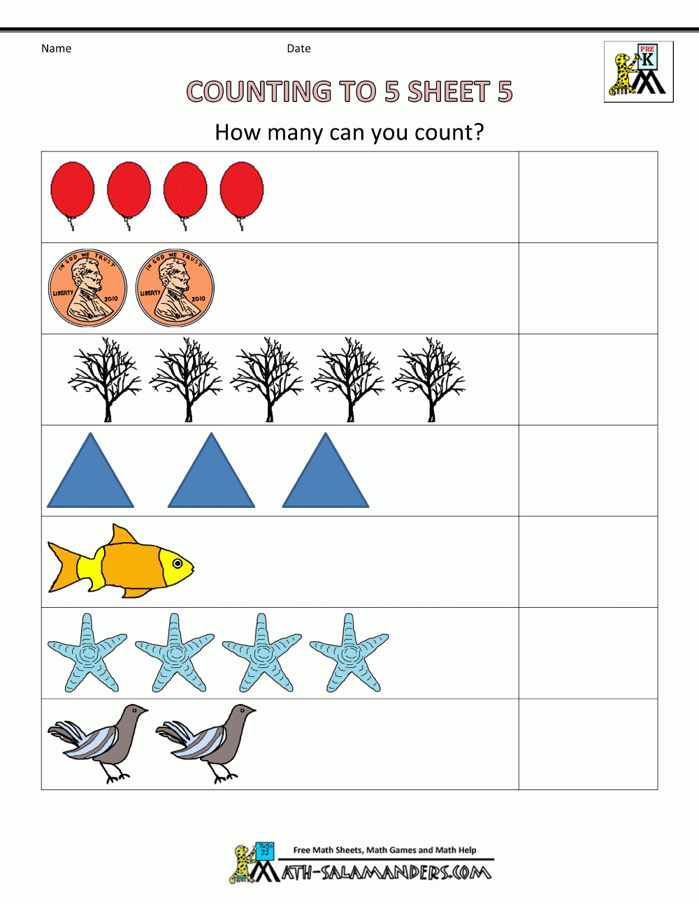 Preschool Counting Worksheets - Counting To 5 | Free Preschool Counting Worksheets Printable