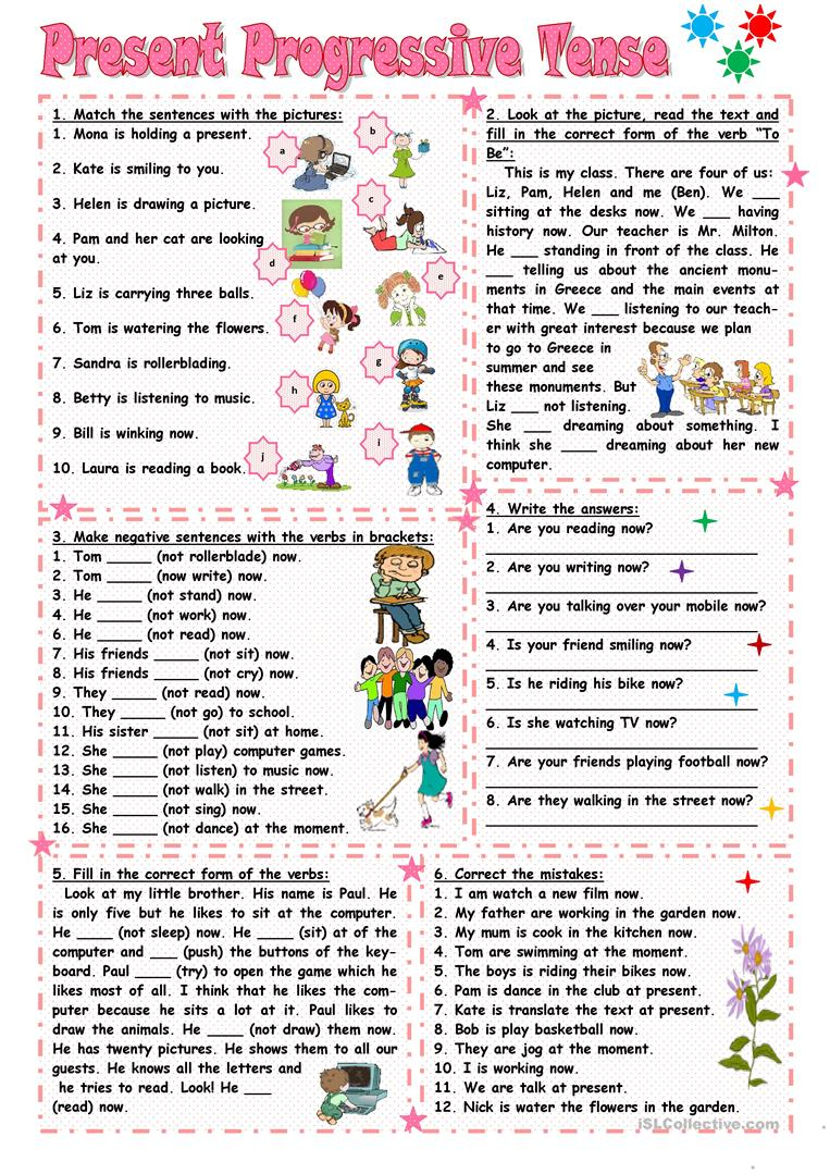 Progressive Tenses Worksheets For Grade 6