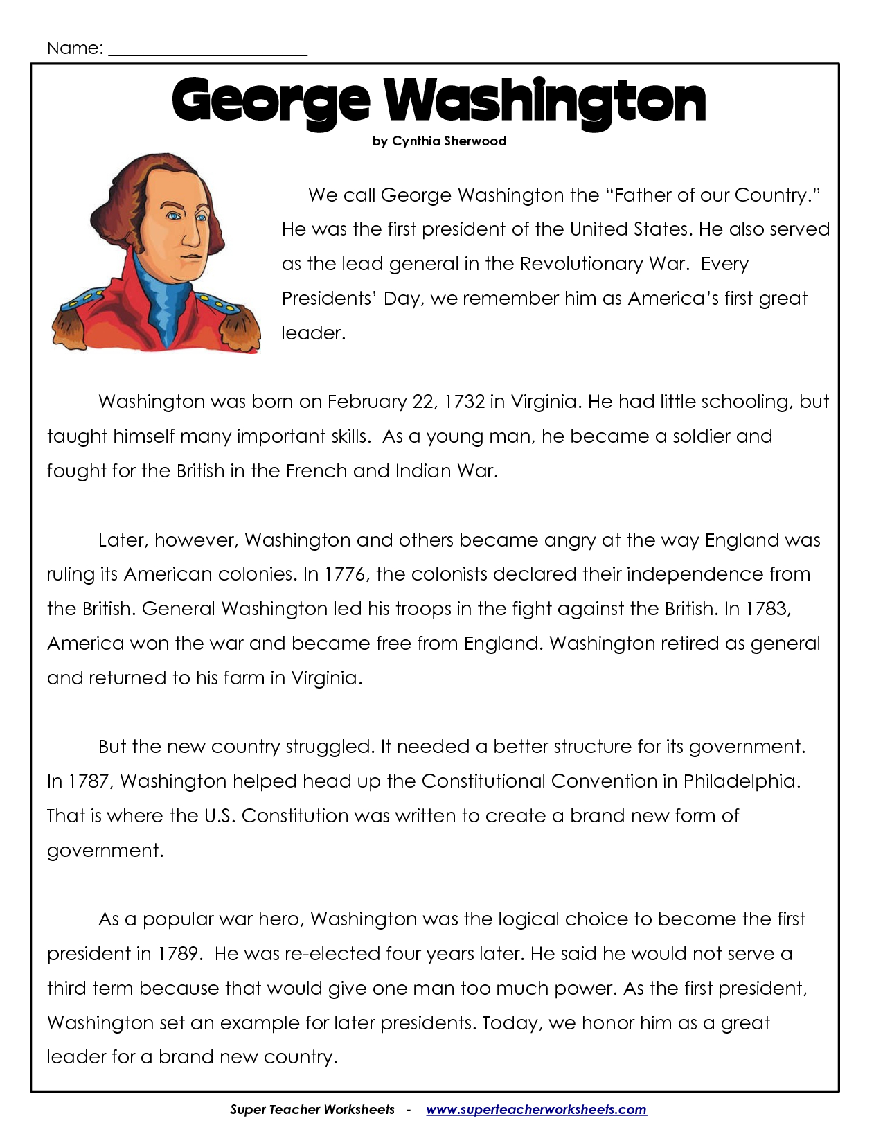 President&amp;#039;s Day Coloring Worksheet | George Washington Worksheets | Free Printable George Washington Worksheets
