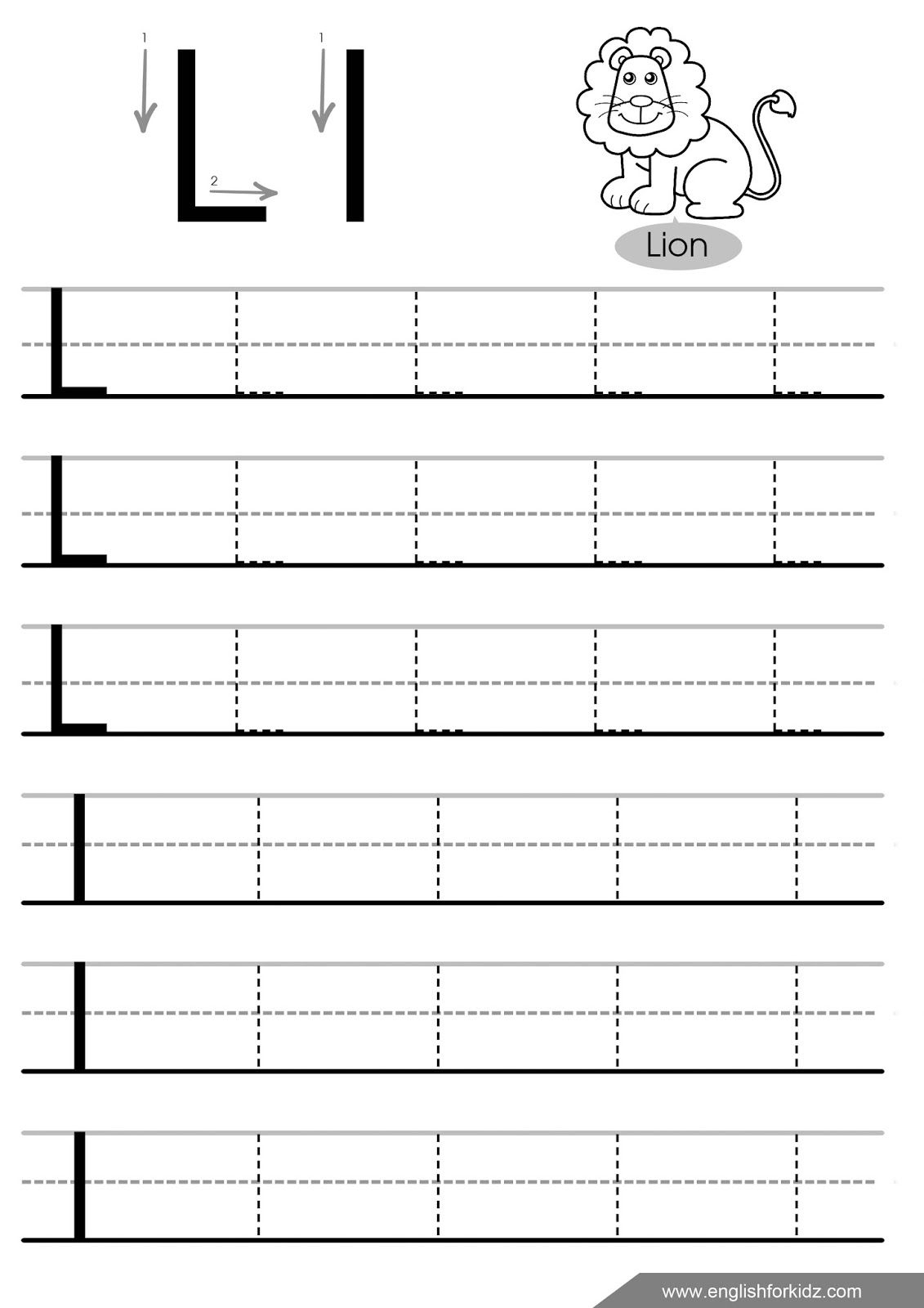 Printable Letter L Tracing Worksheets For Preschool.free Writing | Free Printable Letter L Tracing Worksheets