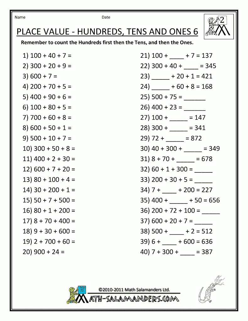 Printable-Math-Worksheets-Place-Value-Hundreds-Tens-Ones-6.gif 790 | Place Value Hundreds Tens Ones Worksheets Printable
