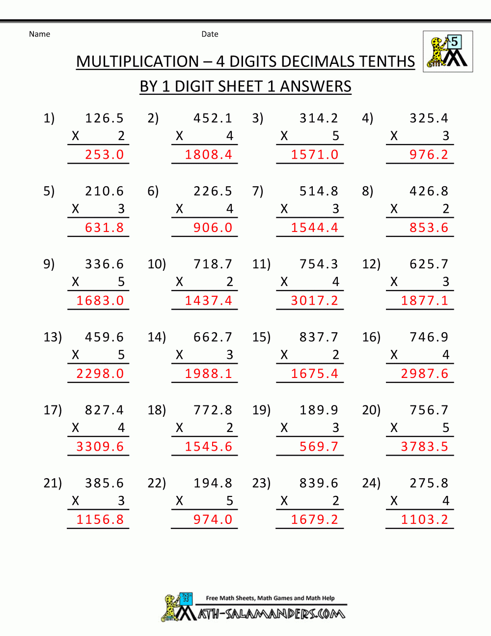  Printable Multiplication Sheets 5Th Grade Free Printable Decimal Multiplication Worksheets 