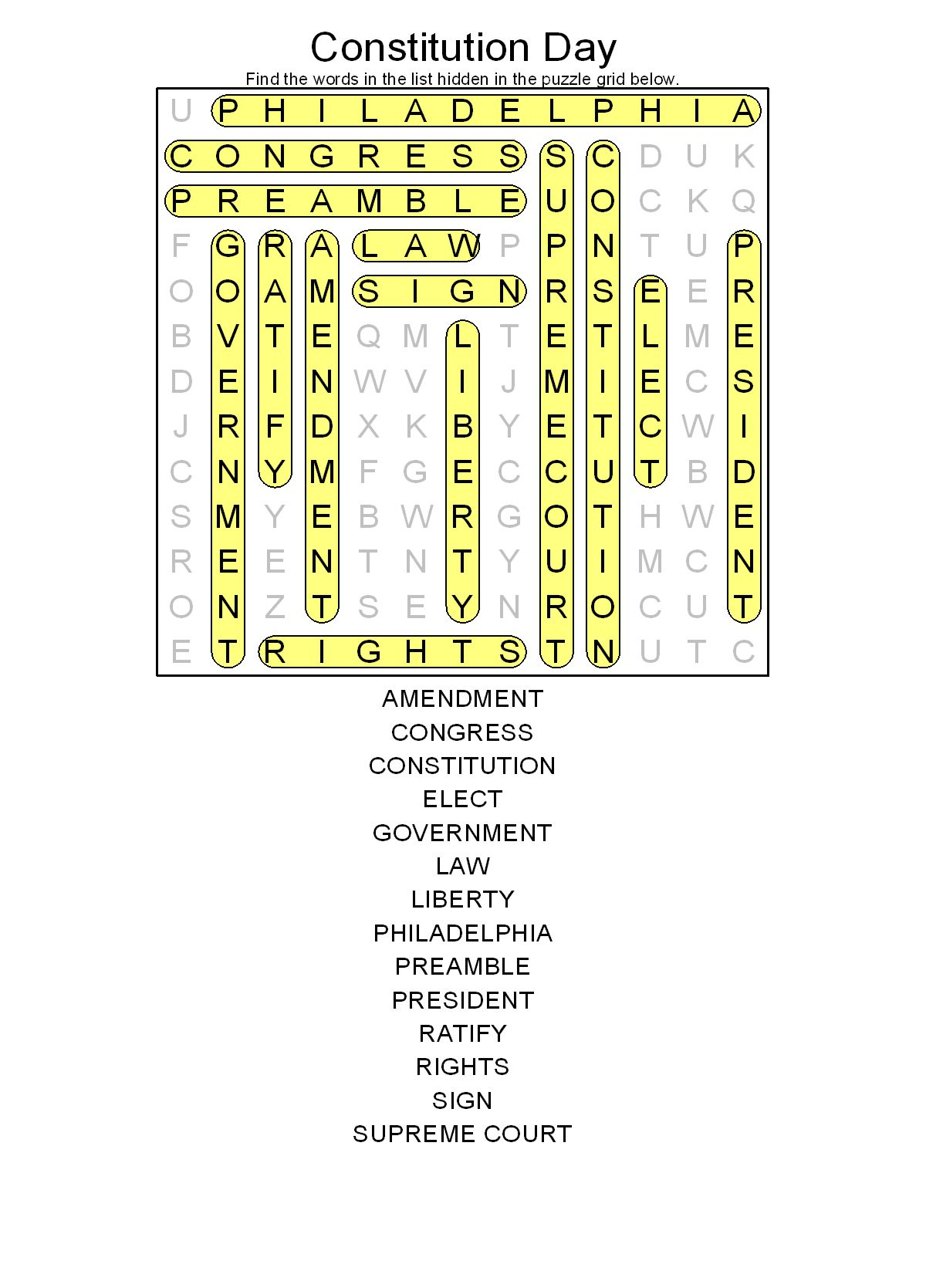 Printable Resources For Constitution Day | Free Printable Us Constitution Worksheets
