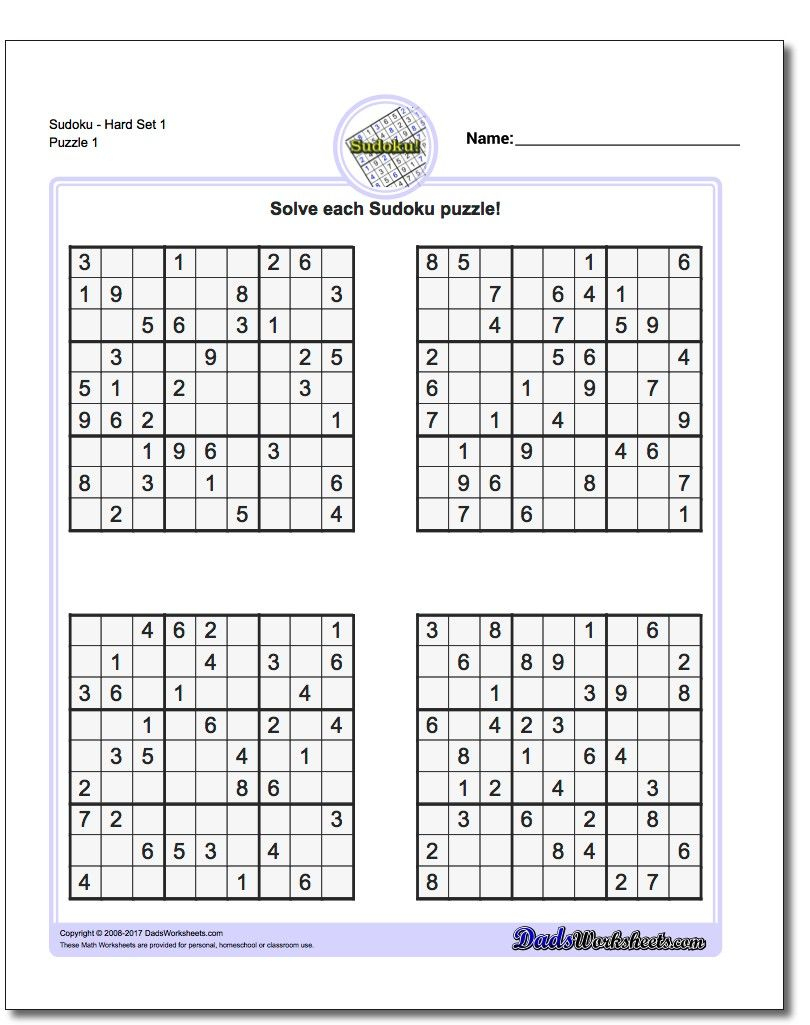 Printable Sudoku Puzzles | Math Worksheets | Sudoku Puzzles, Maths | Printable Sudoku Worksheets