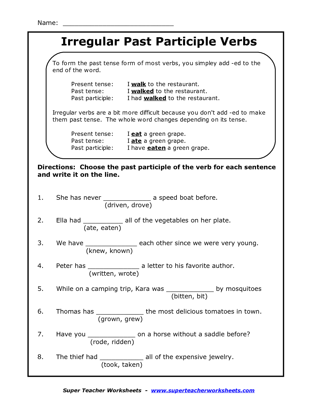 Printable Verbs Worksheets | Irregular Verbs Worksheets | Projects | Free Printable Irregular Verb Worksheets