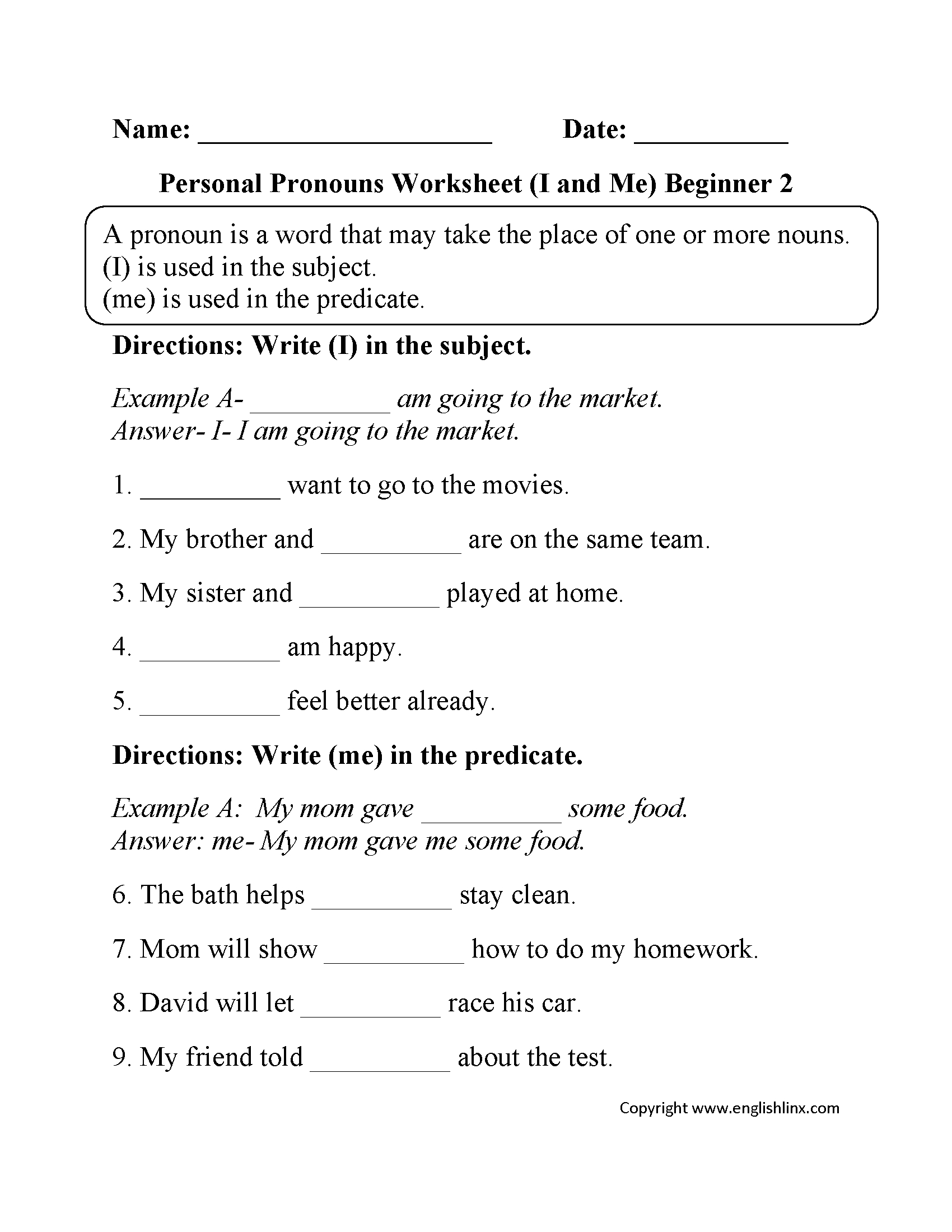 Pronouns Worksheets | Personal Pronouns Worksheets | Free Printable Pronoun Worksheets For 2Nd Grade