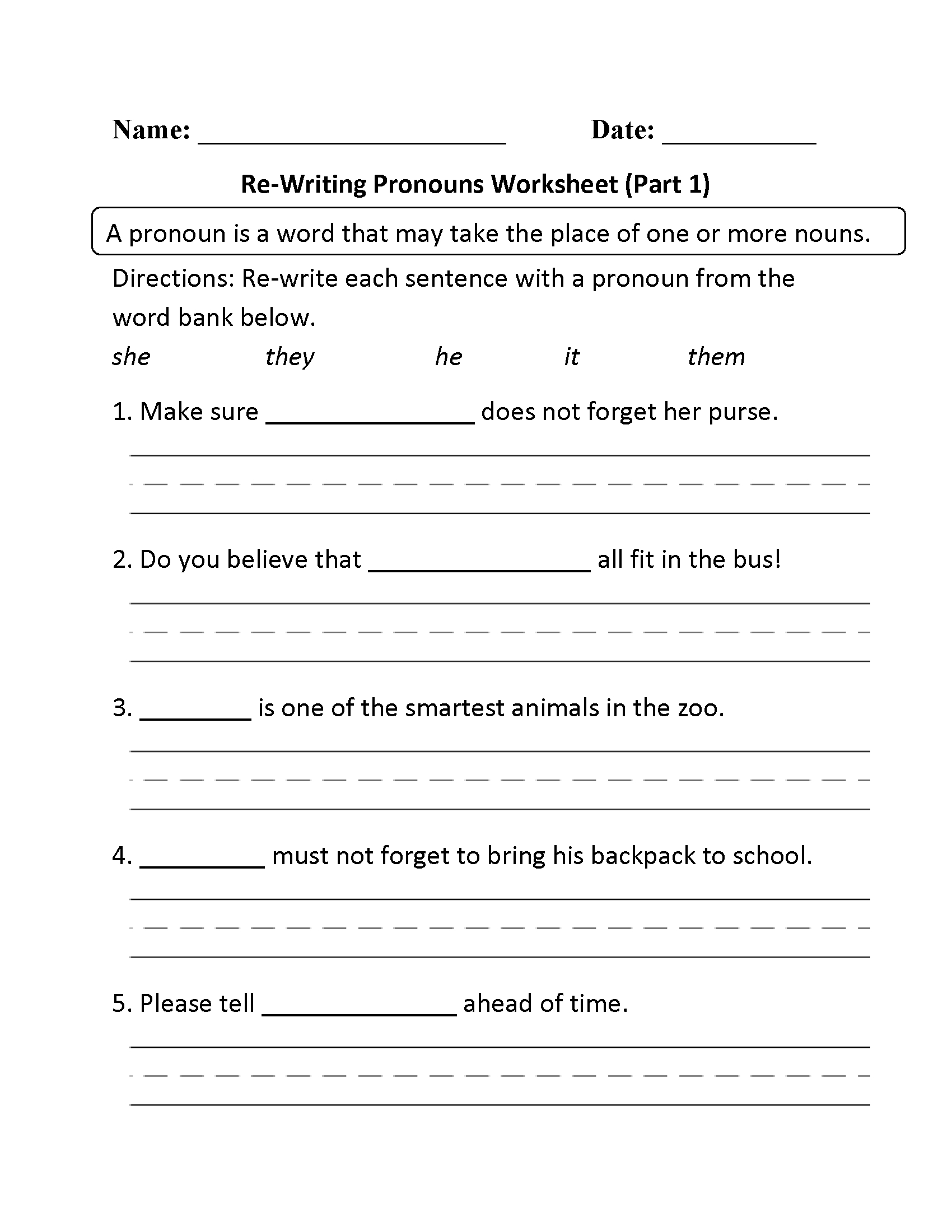 Pronouns Worksheets | Regular Pronouns Worksheets | Free Printable Pronoun Worksheets For 2Nd Grade
