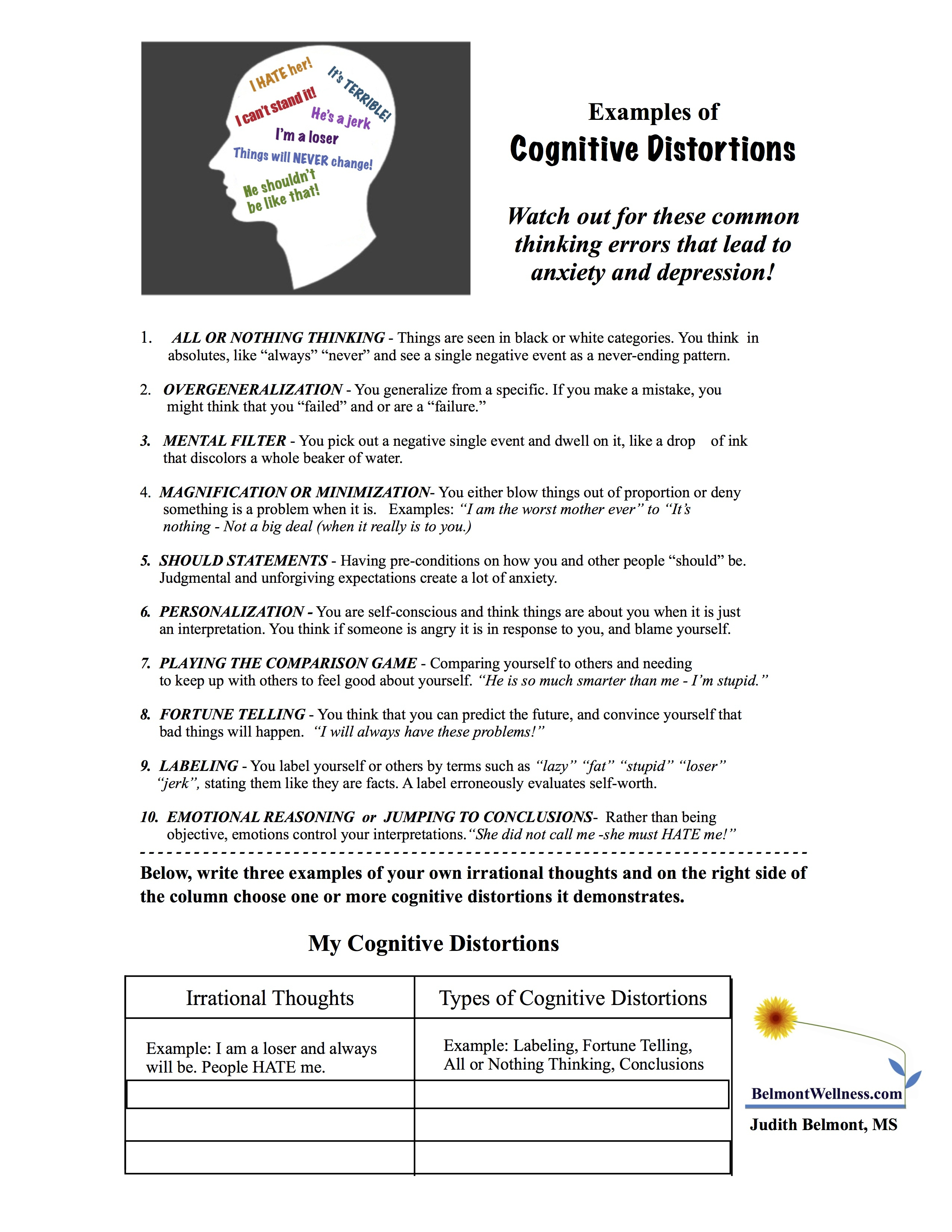 Psycho-Educational And Mental Health Worksheets And Handouts | Printable Mental Health Worksheets