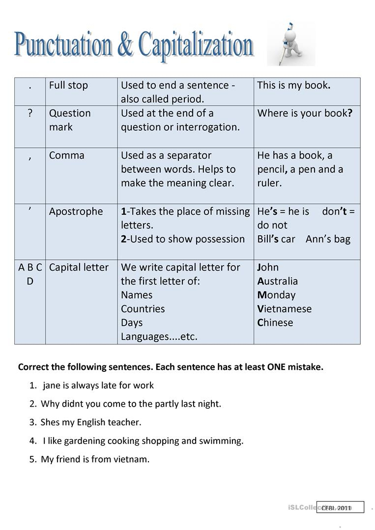 Punctuation And Capitalization Worksheet - Free Esl Printable | Free Printable Worksheets For Punctuation And Capitalization