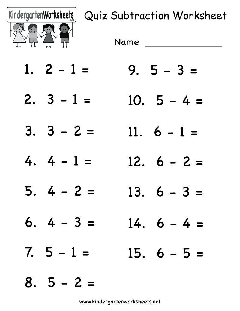 Quiz Subtraction Worksheet - Free Kindergarten Math Worksheet For | Free Printable Kindergarten Addition And Subtraction Worksheets