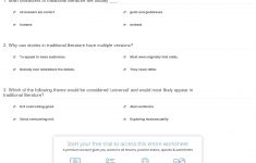 Quiz &amp; Worksheet - Characteristics Of Traditional Literature | Study | Printable Literature Worksheets