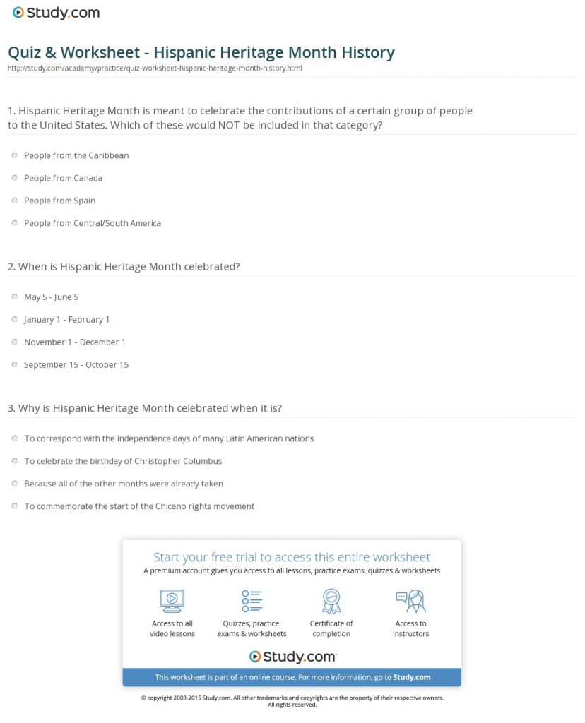 Quiz & Worksheet - Hispanic Heritage Month History | Study | Hispanic