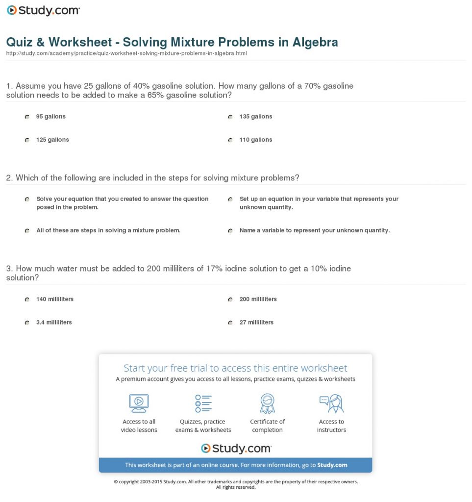 quiz-worksheet-solving-mixture-problems-in-algebra-study-free