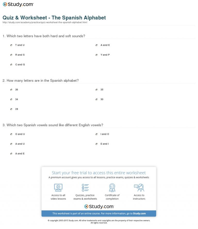 Quiz Worksheet The Spanish Alphabet Study Spanish Alphabet 