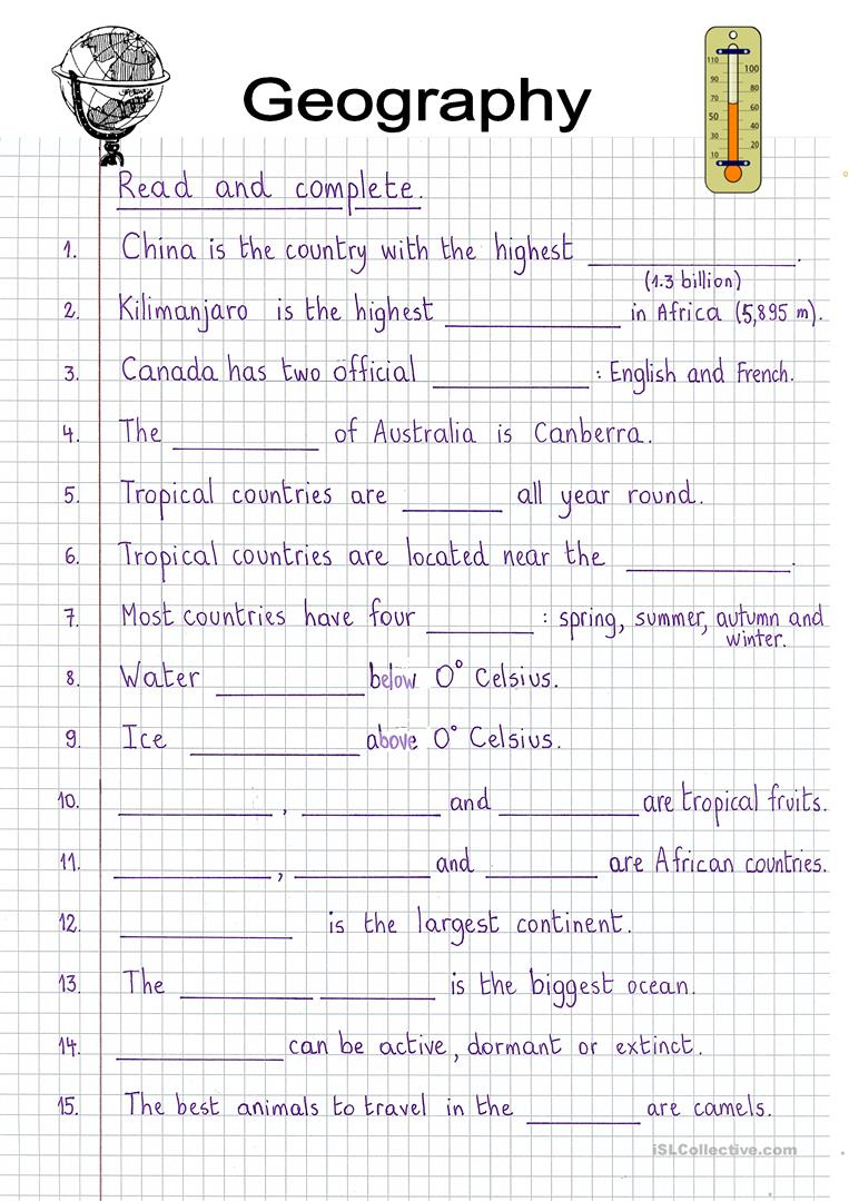 Read And Complete - Geography Worksheet - Free Esl Printable | Free Printable Geography Worksheets