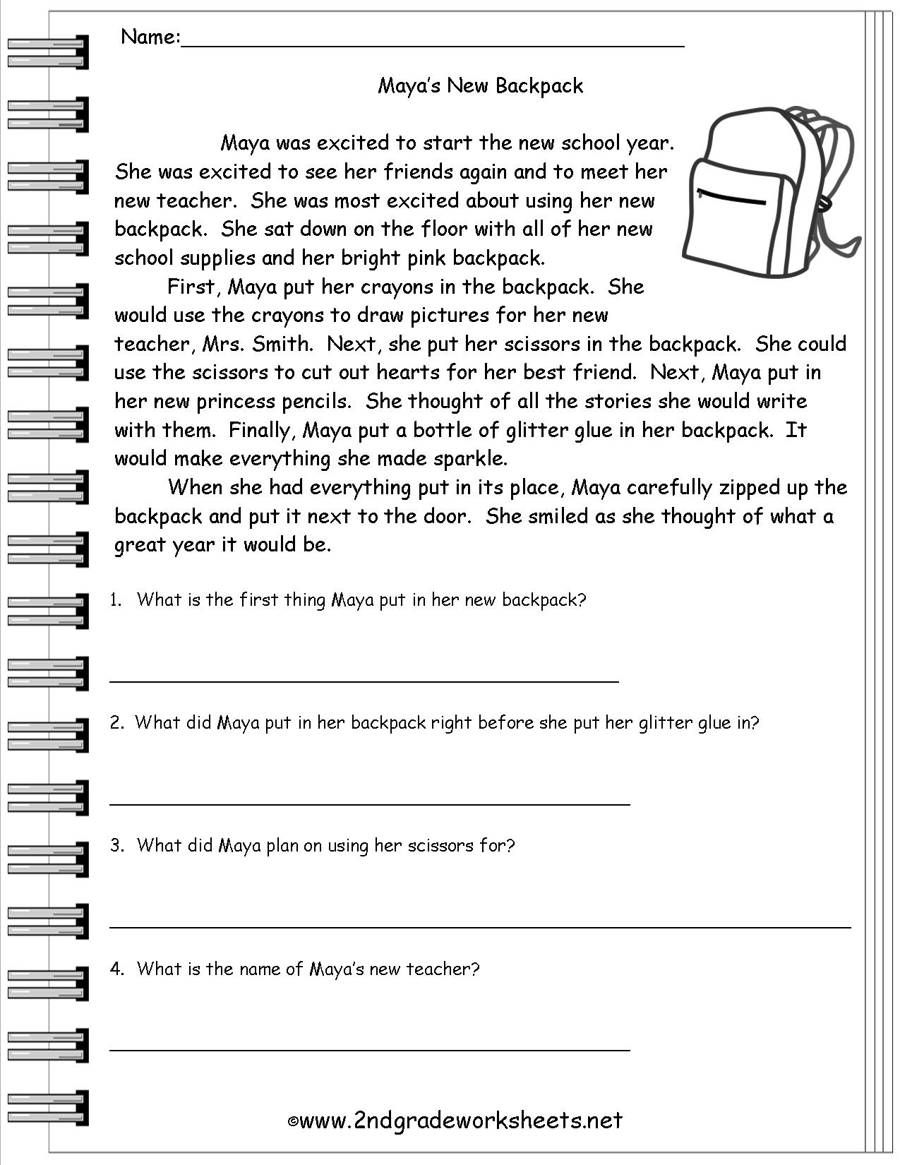 Reading Worksheeets | Year 3 Literacy Worksheets Printable