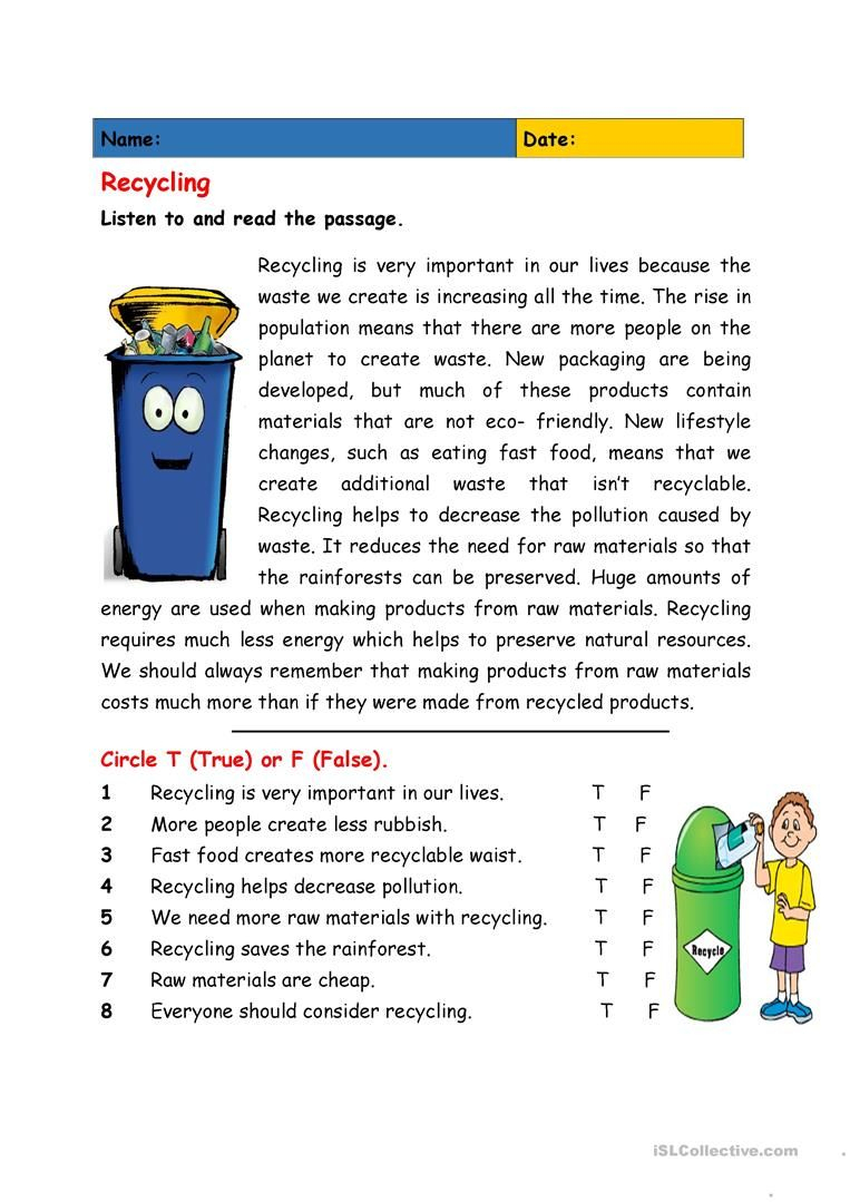 Worksheets About Recycling