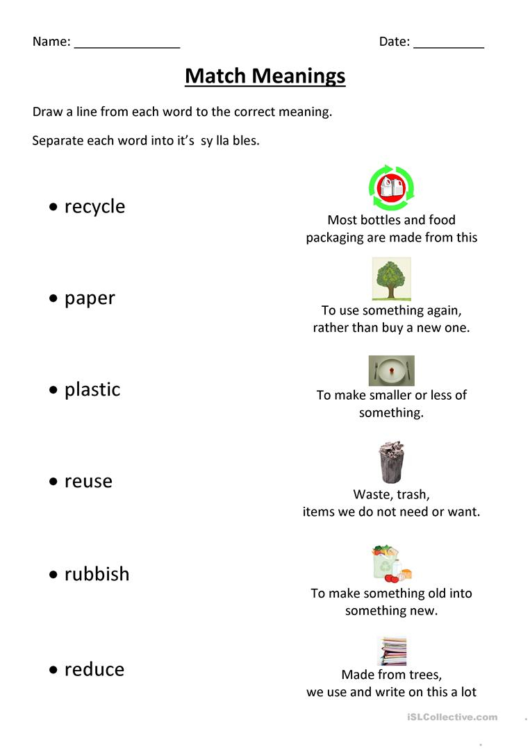 Recycling Match Worksheet - Free Esl Printable Worksheets Made | Recycle Worksheets Printable