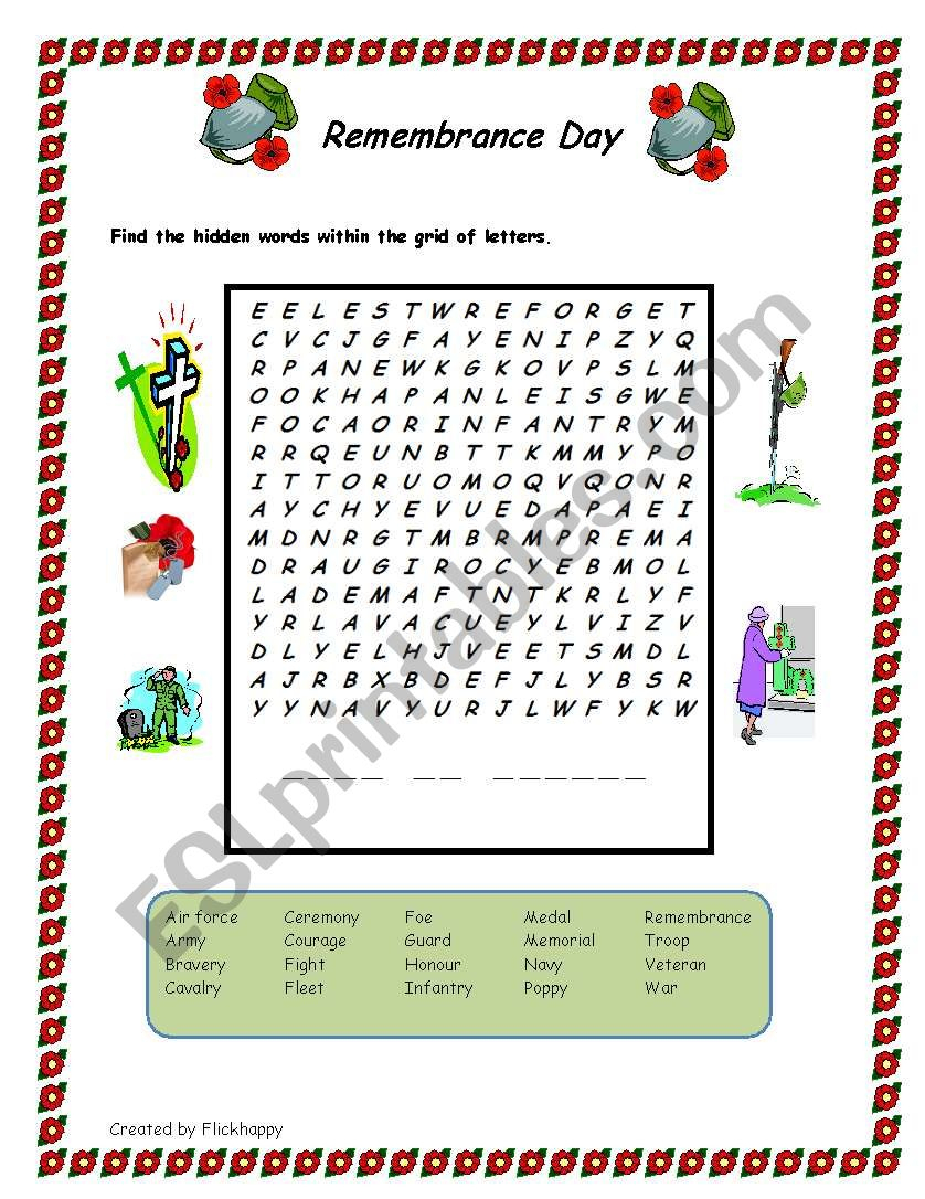 Remembrance Day Worksheets Printable