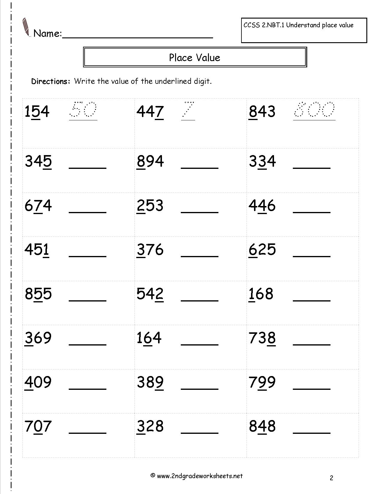 Second Grade Place Value Worksheets - Free Printable Place Value | Free Printable Place Value Worksheets