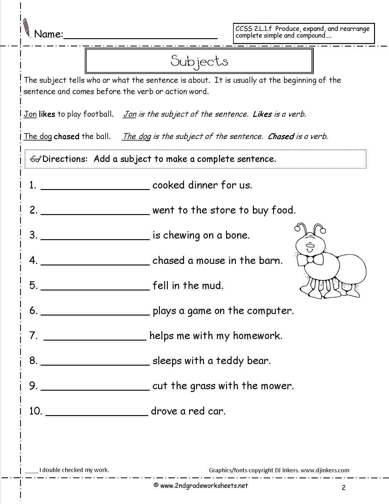 Second Grade Sentences Worksheets, Ccss 2.l.1.f Worksheets. | Free Printable Subject Predicate Worksheets 2Nd Grade
