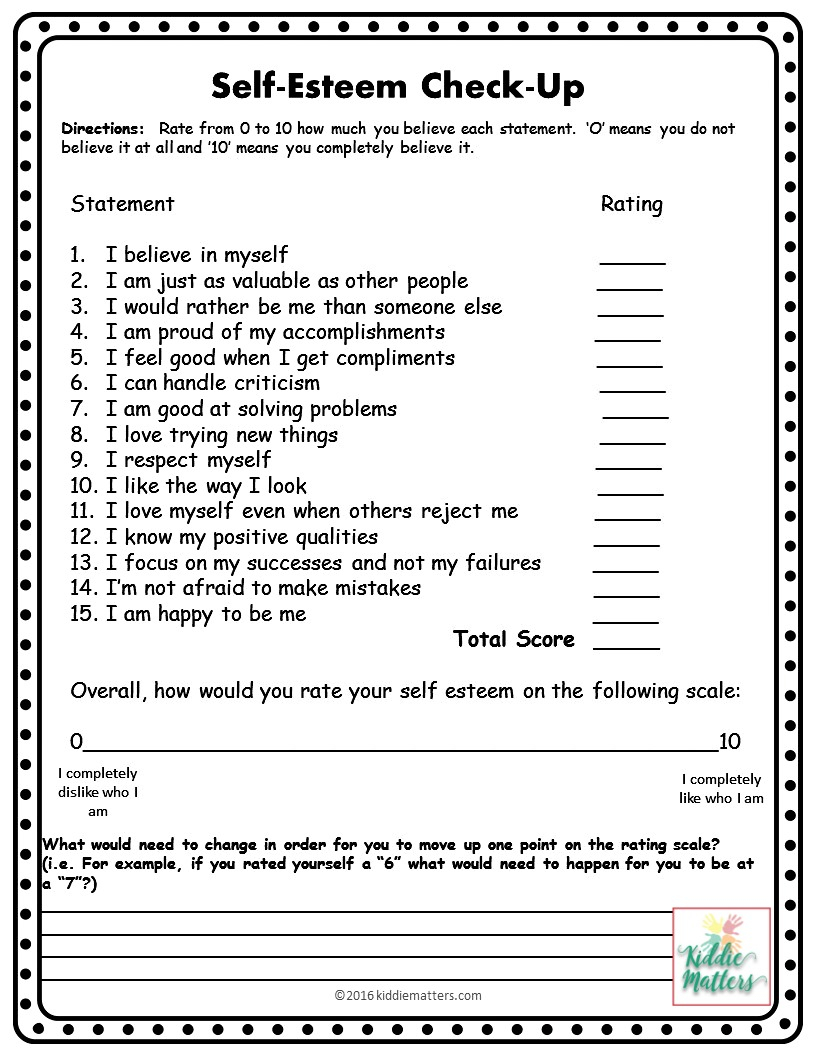 Worksheets For Self Esteem