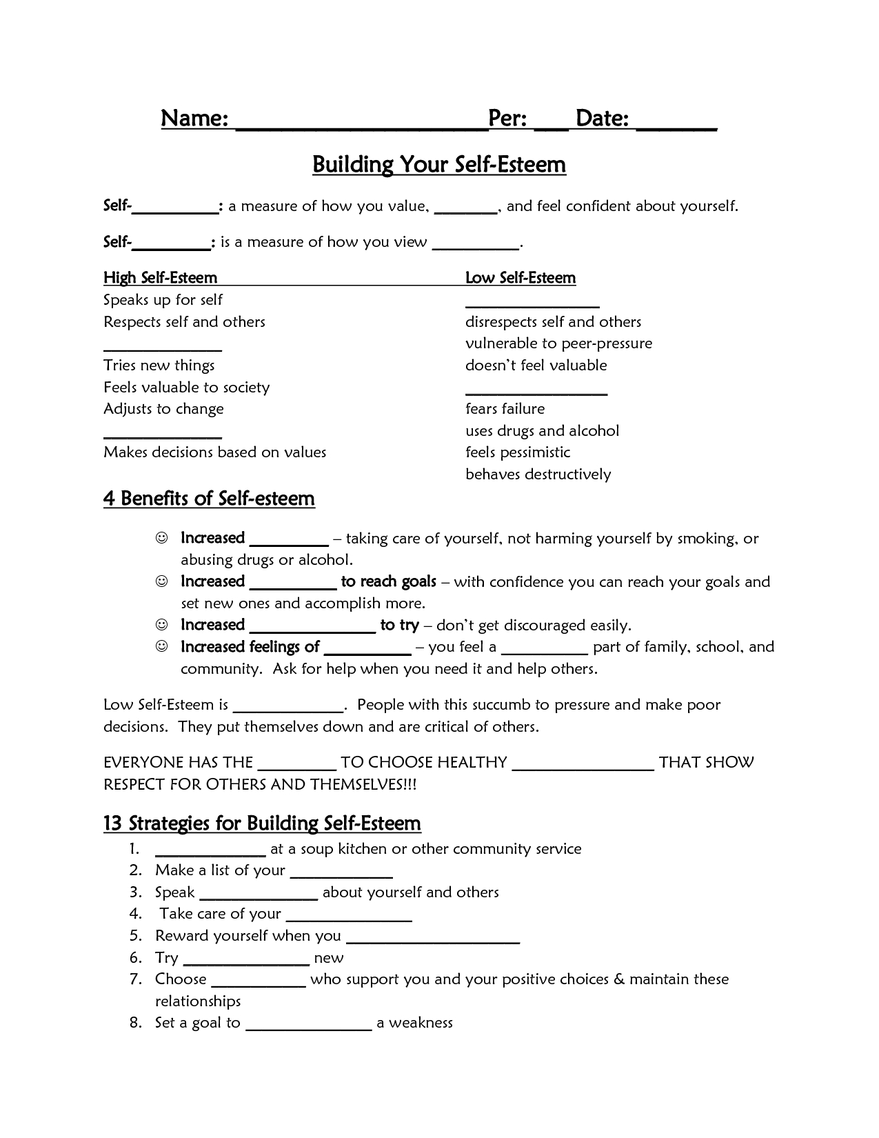 Self-Esteem Worksheet - Google Search | Self-Esteem/confidence | Printable Self Esteem Worksheets For Teenagers