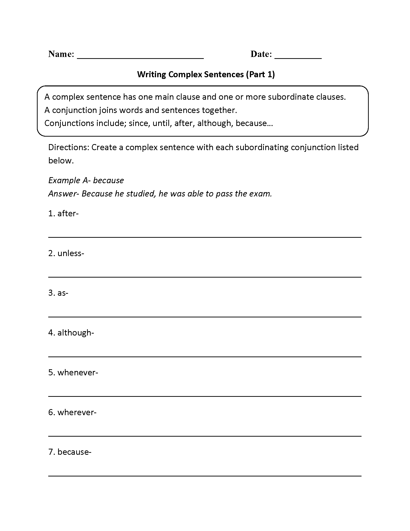 Sentences Worksheets | Complex Sentences Worksheets | Free Printable Worksheets On Simple Compound And Complex Sentences