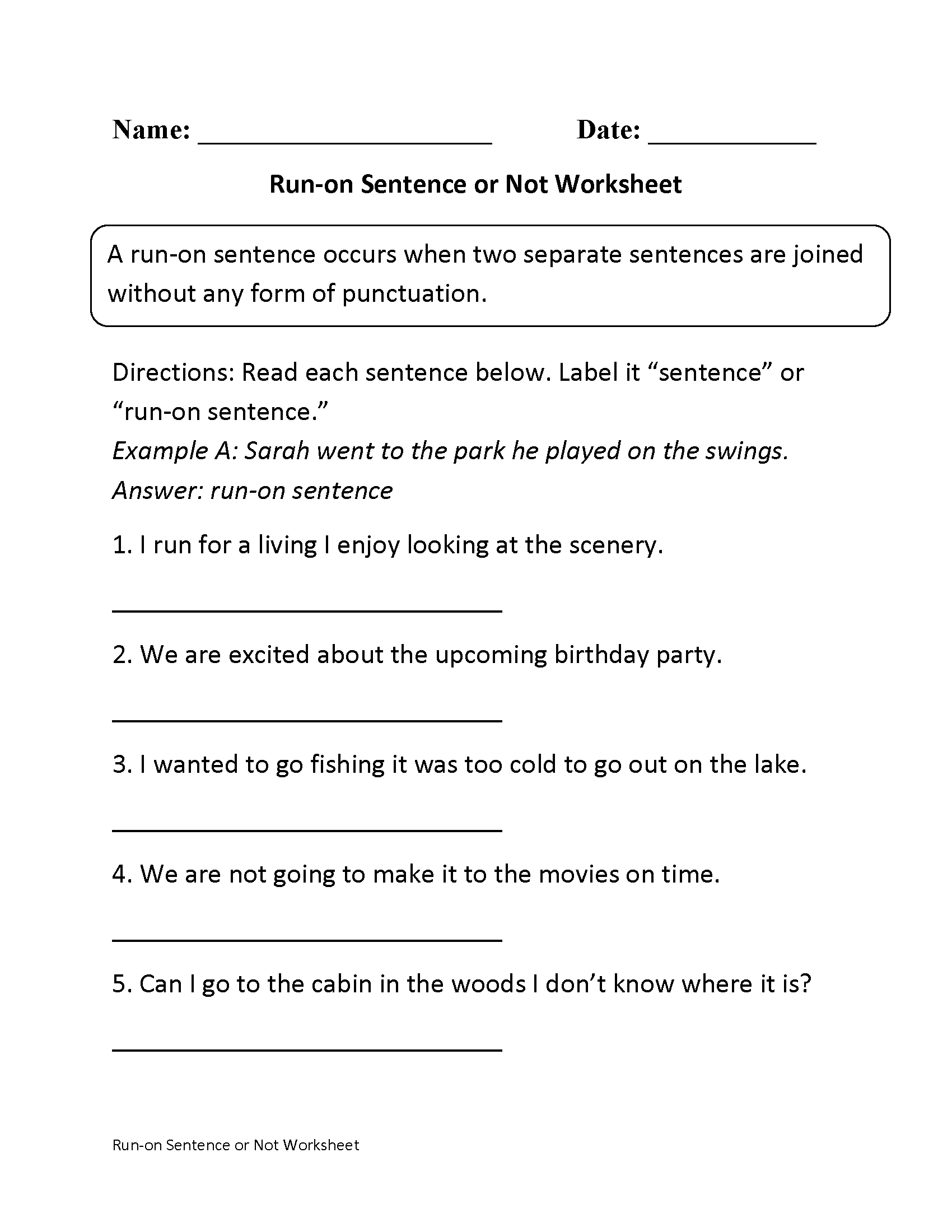 Run On Sentences In Paragraph Worksheets Free Printable