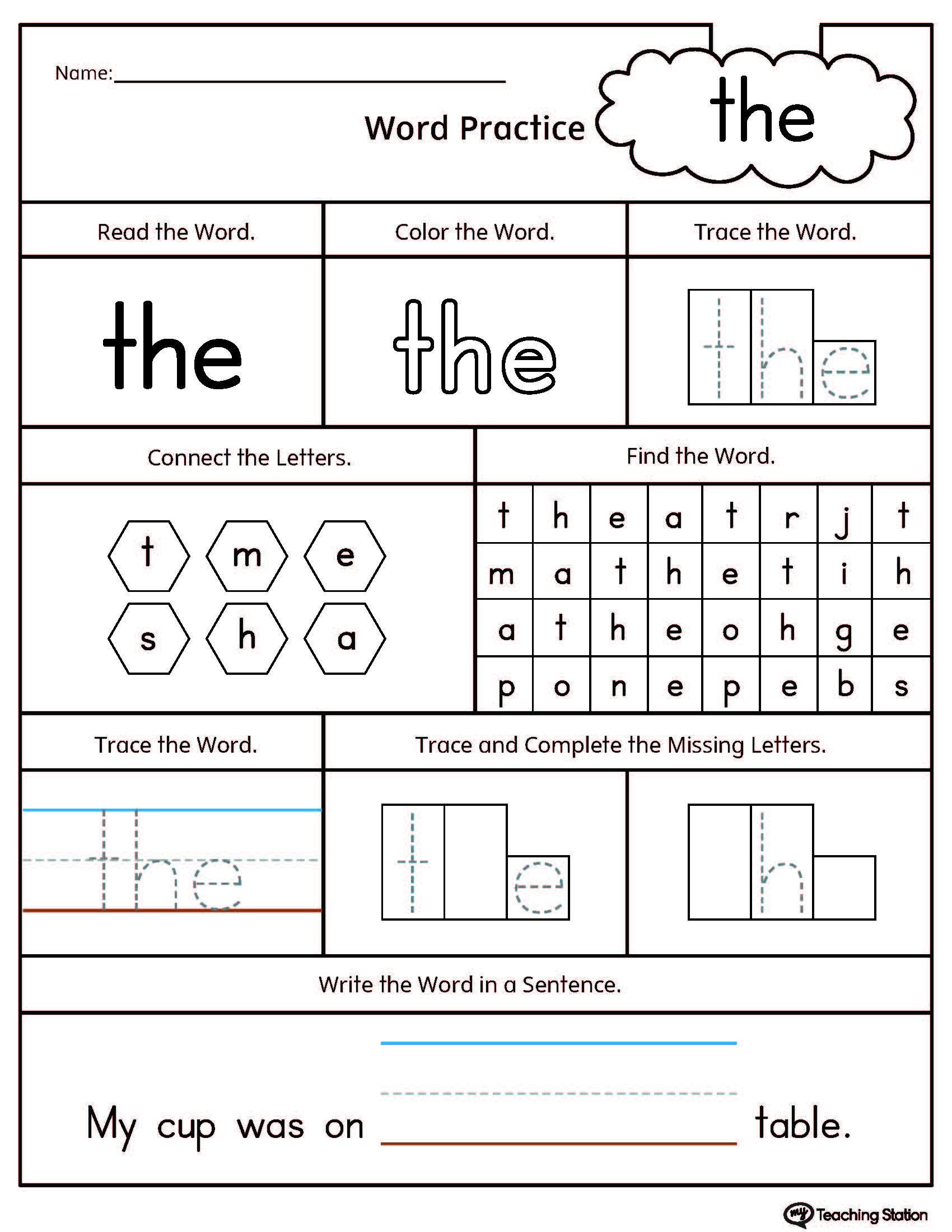 Sight Word The Printable Worksheet | Myteachingstation | Printable Worksheets Com