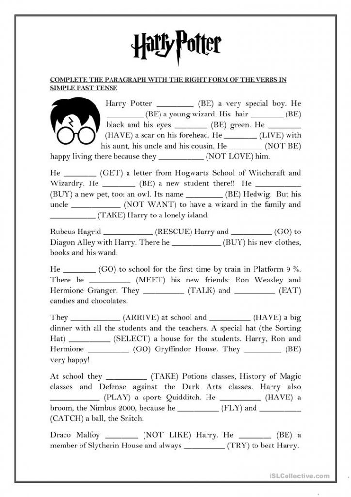 Simple Past Tense - Harry Potter Worksheet - Free Esl Printable | Harry ...