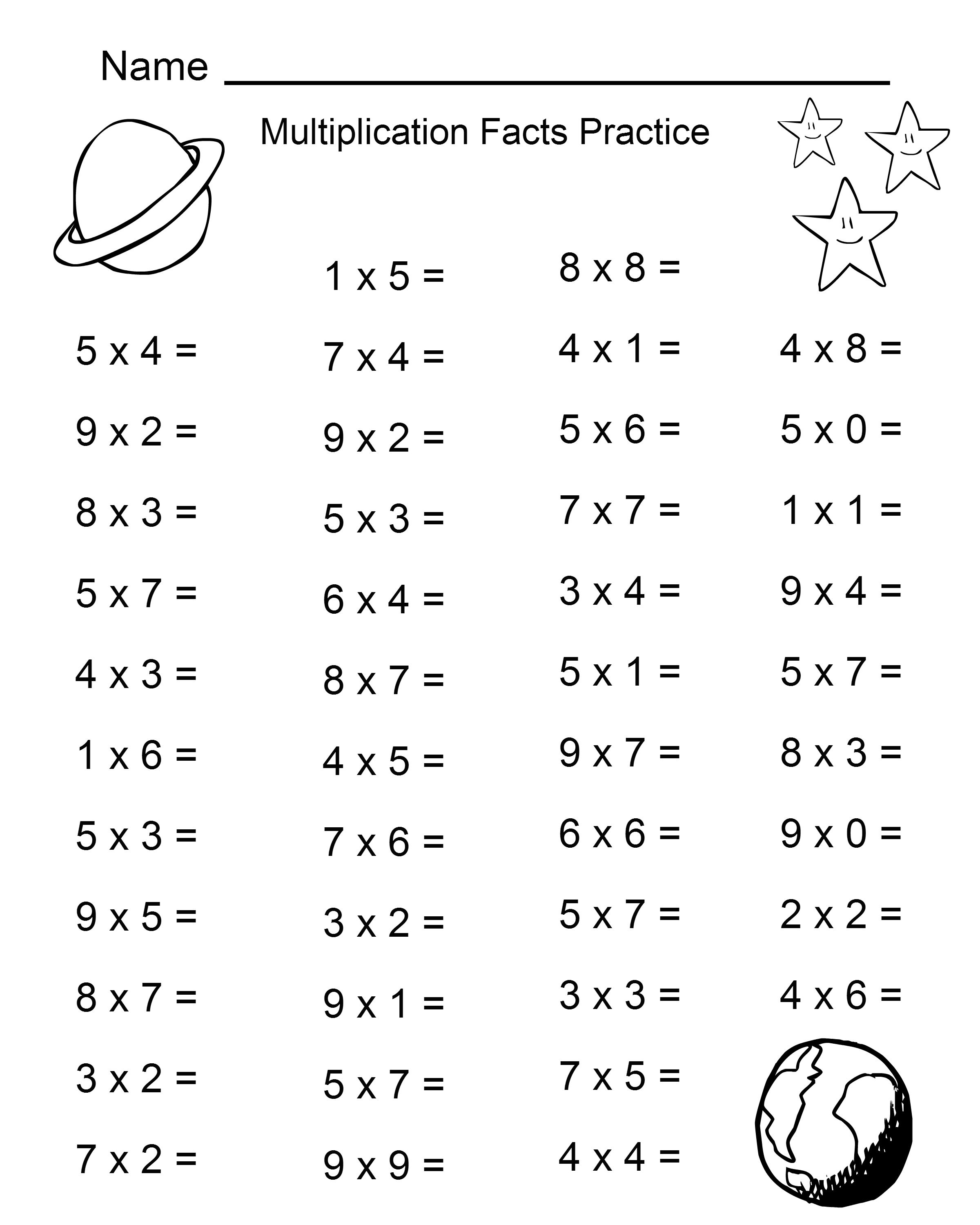 Space Theme - 4Th Grade Math Practice Sheets - Multiplication Facts | Printable 4Th Grade Multiplication Worksheets