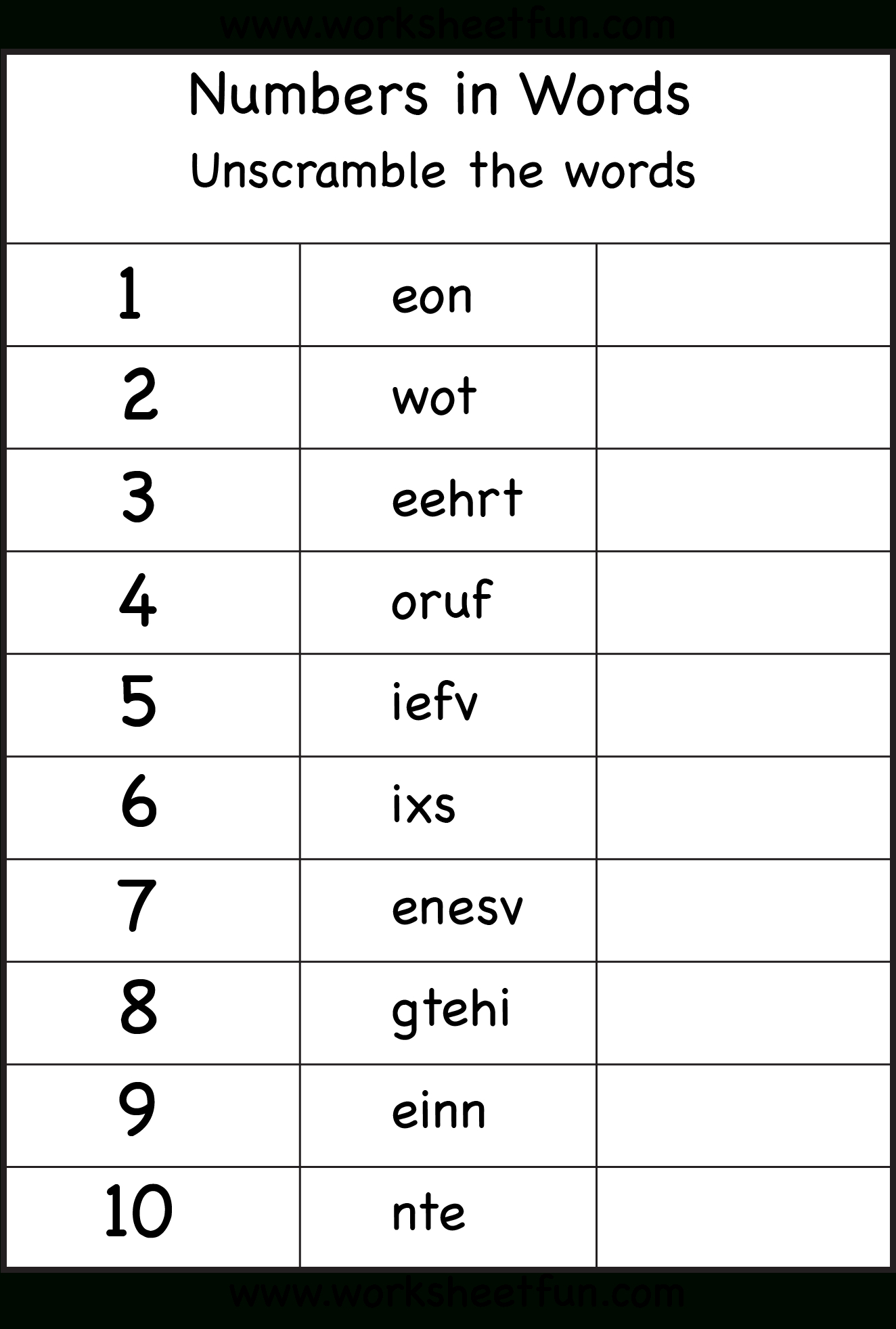 The Numbers In French Worksheet