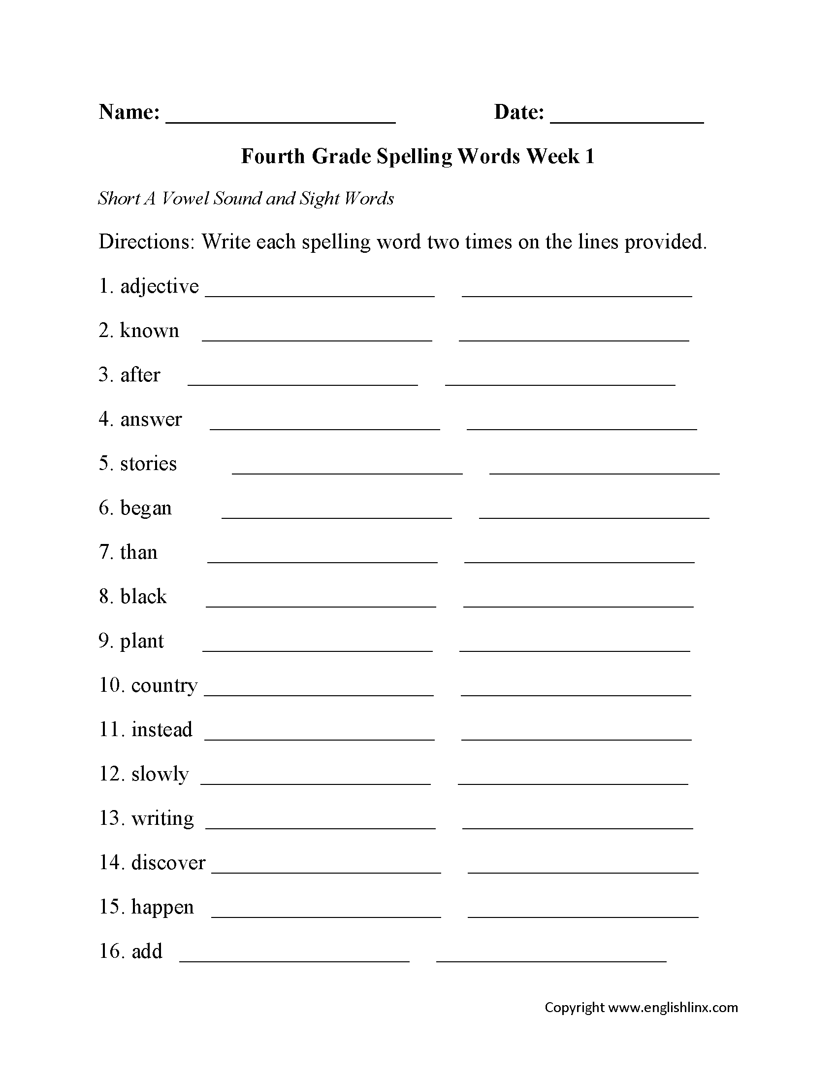 Spelling Worksheets | Fourth Grade Spelling Worksheets | Free Printable Spelling Worksheets