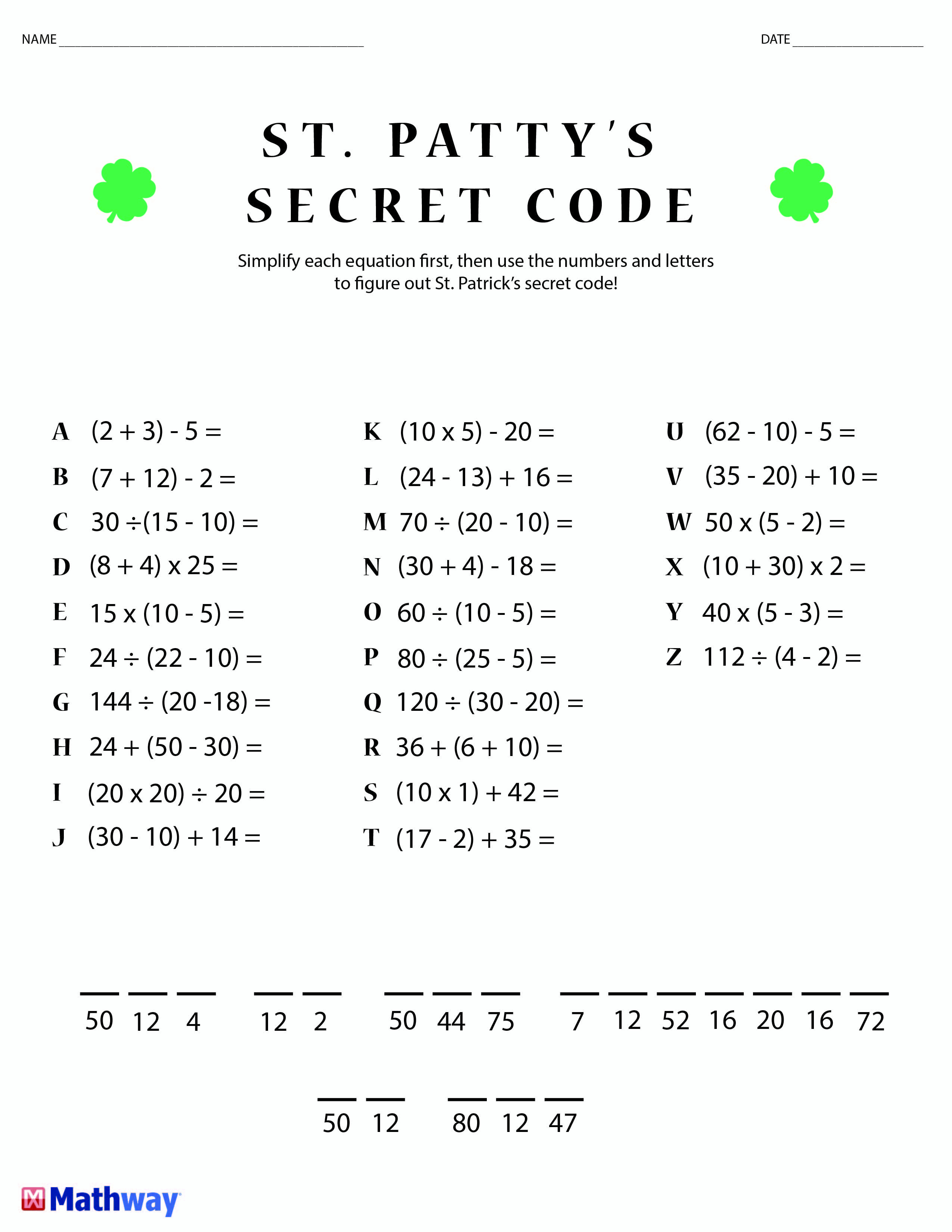 St. Patty&amp;#039;s Day Crack The Secret Code Worksheet! Print This One Out | Printable Secret Code Worksheets