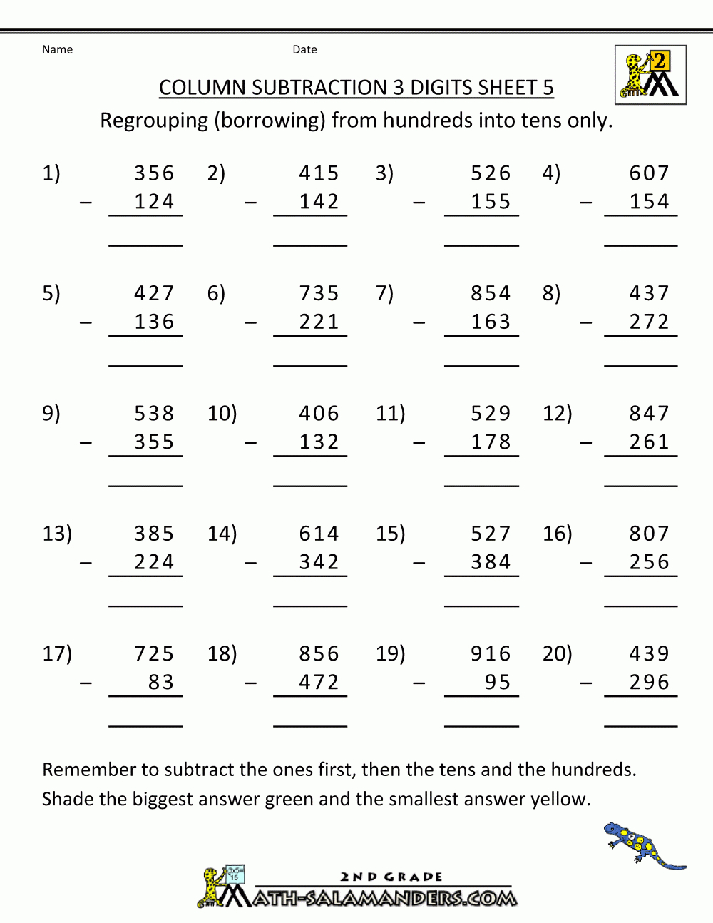 Subtraction With Regrouping Worksheets | Printable Subtraction Worksheets
