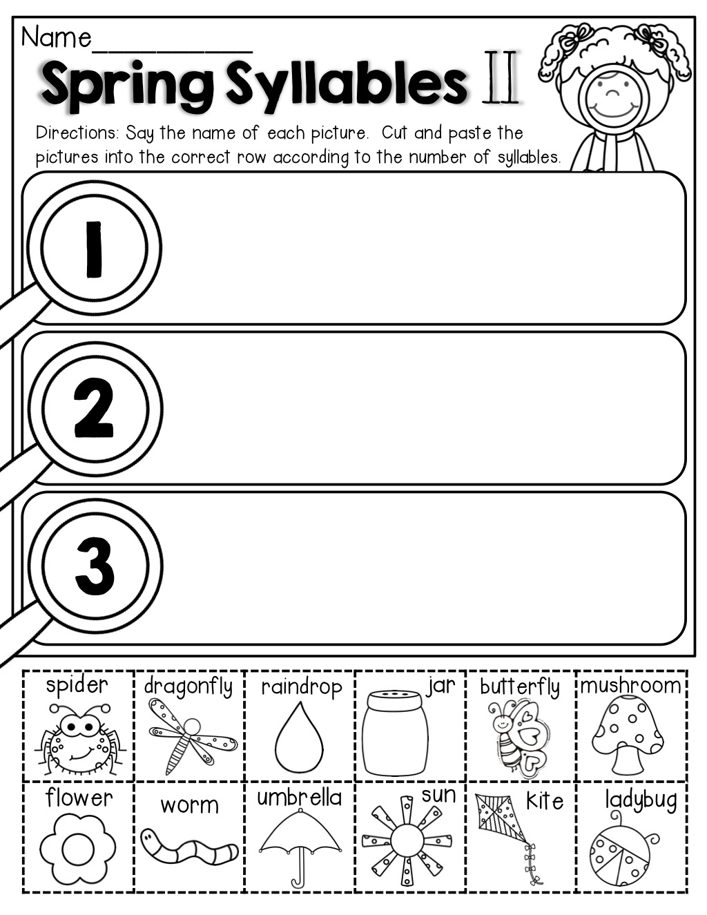 Syllables (Cut And Paste) | April Classroom | Syllables Kindergarten | Free Printable Syllable Worksheets For Kindergarten