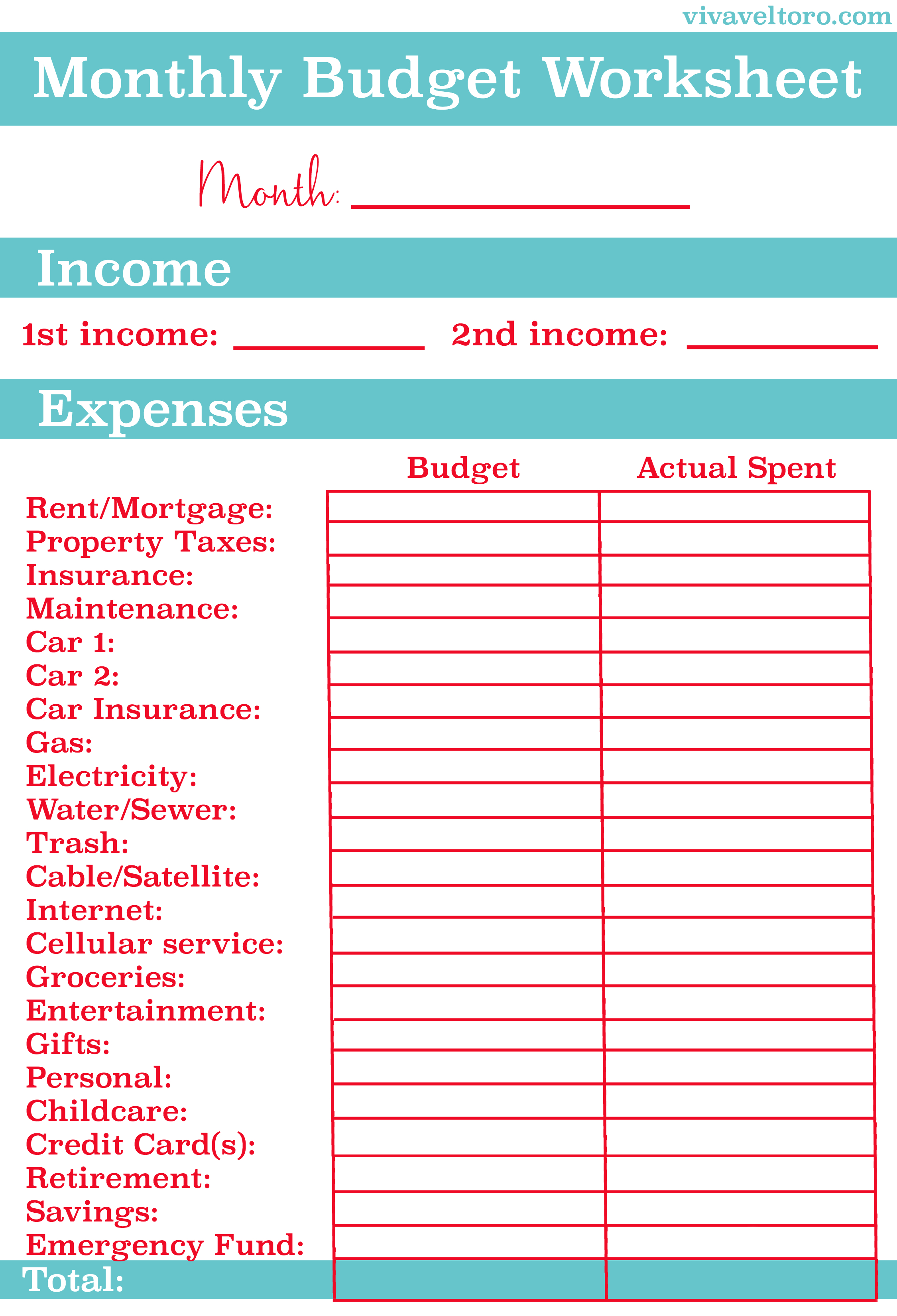 Take Control Of Your Personal Finances With This Free Printable For | Monthly Budget Worksheet Printable
