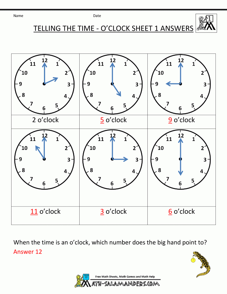 Telling Time Worksheets - O'clock And Half Past | Key Stage 1 Maths Printable Worksheets