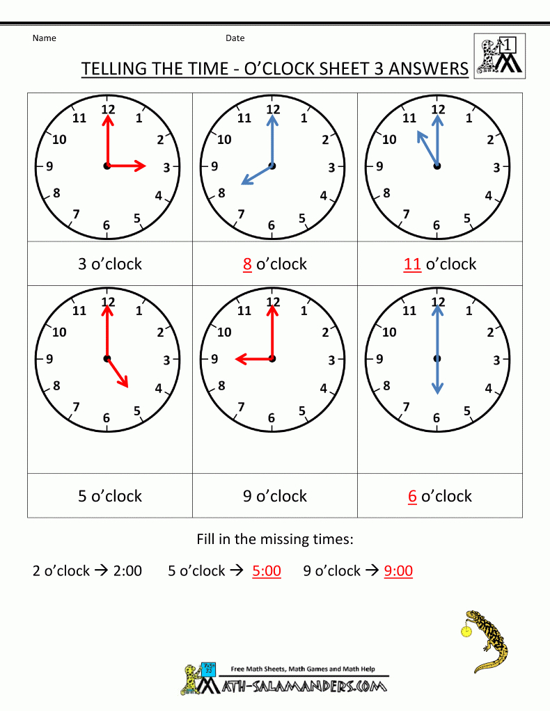 telling time worksheets oclock and half past