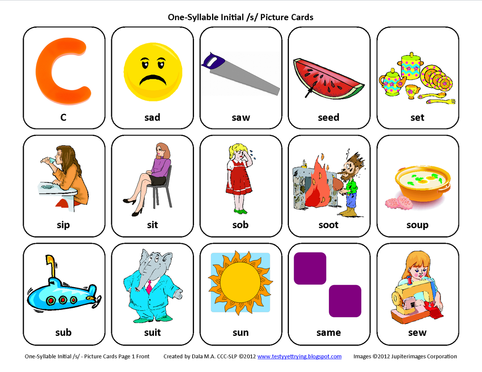 Testy Yet Trying: Initial S: Free Speech Therapy Articulation | Articulation Printable Worksheets
