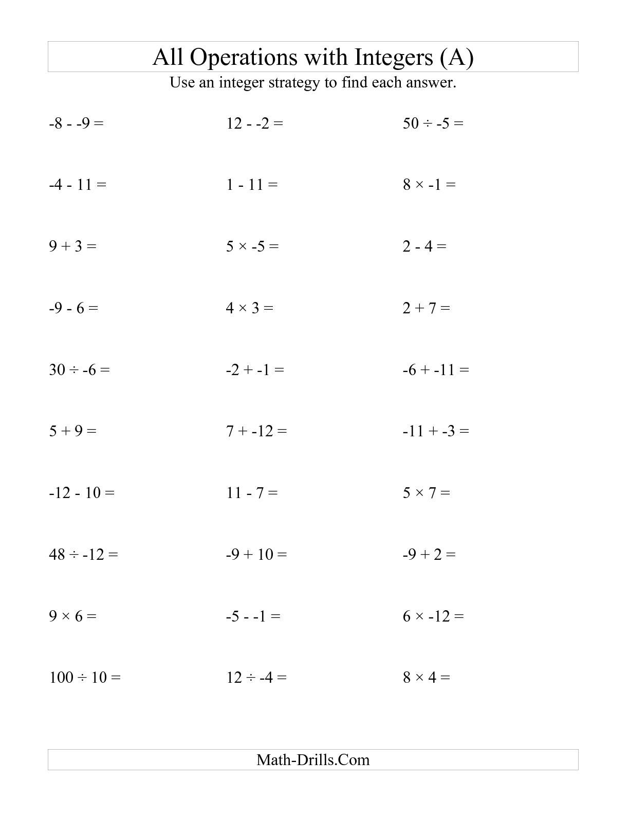  Integers Rules Number Line Notes And Practice Problems Worksheets Free Printable Integer 