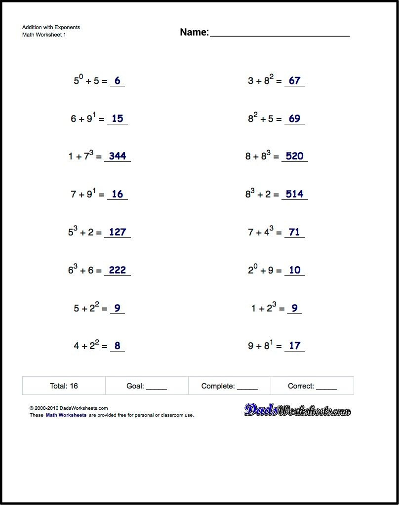 The Exponents Worksheets In This Section Provide Practice That | Free Printable Exponent Worksheets