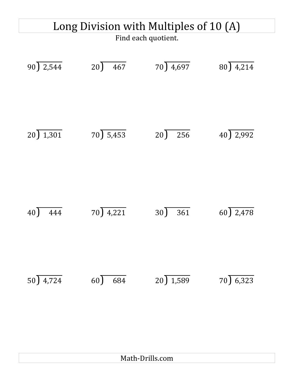 5th Grade Math Worksheets Division Printable