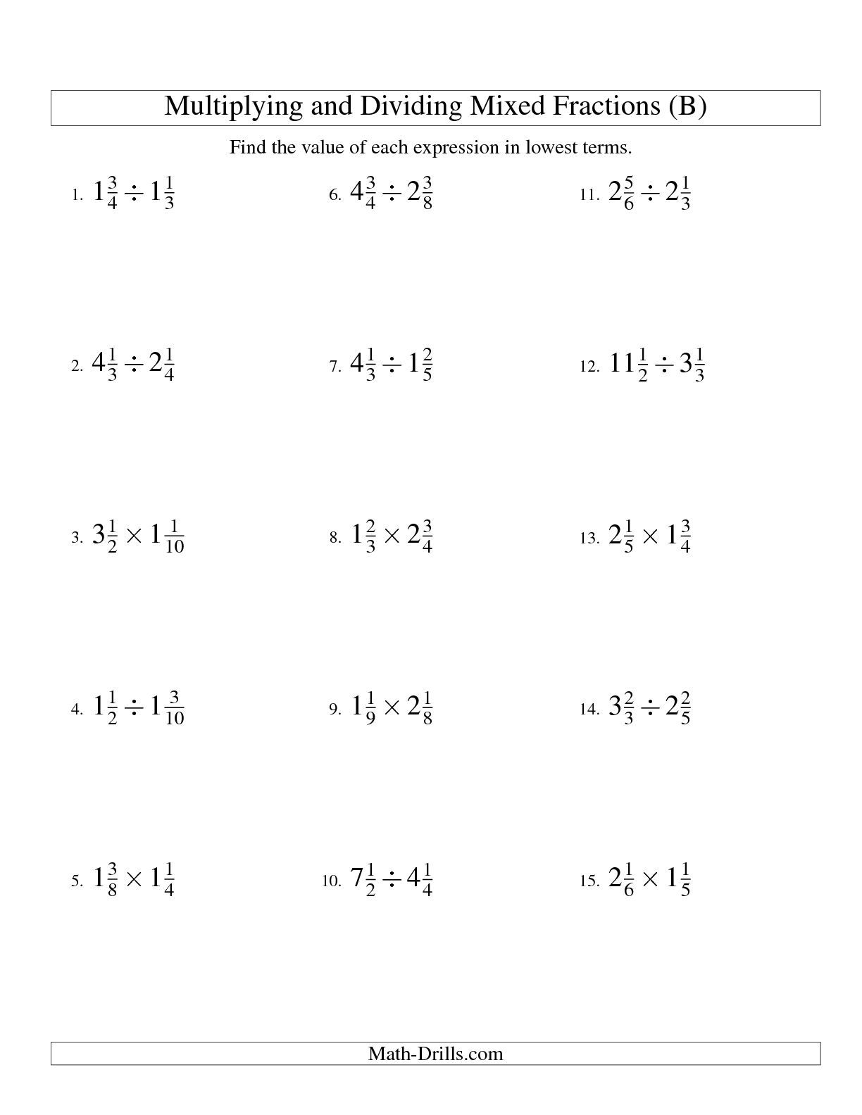 The Multiplying And Dividing Mixed Fractions (B) Math Worksheet From | Fraction Worksheets For 6Th Grade Printable